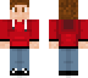 red hoodie, brown hair, male