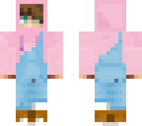 pink hoodie with light blue dungaree boy (hood up)