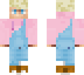blonde boy with pink hoodie and light blue dungaree