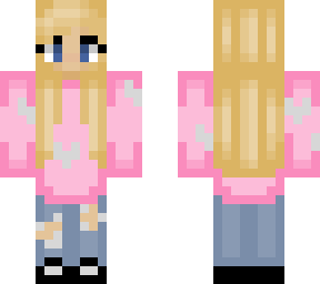 blonde pink hoodie with ripped jeans