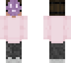 pink hoodie, purple mask