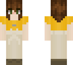 yellow shirt and long cream pants