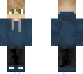 blue hoodie and black pants on blonde boy