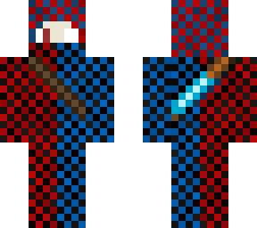 a boy in a checkers hoodie with diamond sword on his back