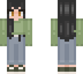 black hair and green sweater
