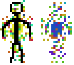 stick figure with dots of color