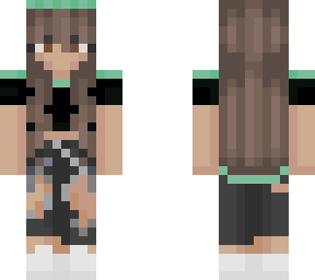 brunette girl with mint and black shirt