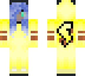 blue hair girl with pikachu onesie