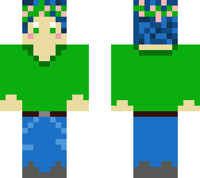 blue haired boy with flower crown