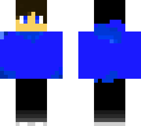 black hair/blue hoodie