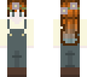 burnt orange fade into dull pale blue with flower crown & overalls skin