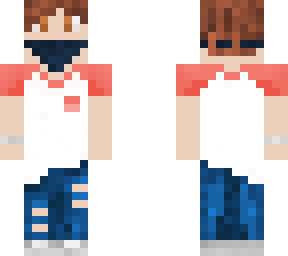 boy red t-shirt and jeans, masked.