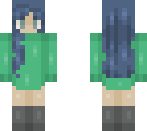green sweatshirt & blue hair