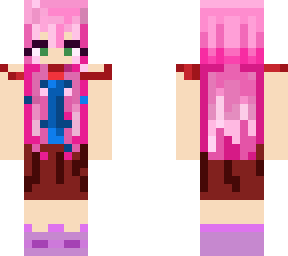 pink hair green eyes blue and red dress girl (lily)
