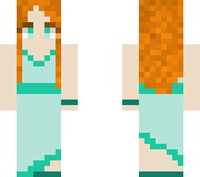 red haired girl with teal dress