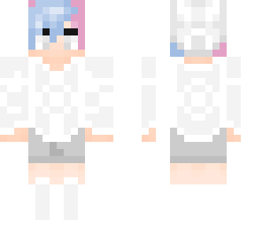 blue and pink hair, white beanie and sweater