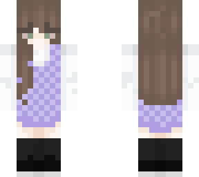 girl brown hair green eyes purple dress