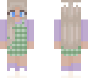 plaid overall skirt and purple sweater