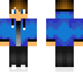 blue hoodie with red undersleeves.