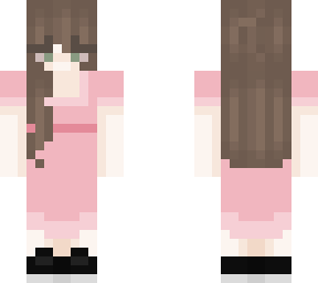 brown hair green eyes girl pink dress