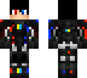 fire and water boy with black hair and tech suit - created by eradicator475