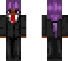 purpled haired man in a tux