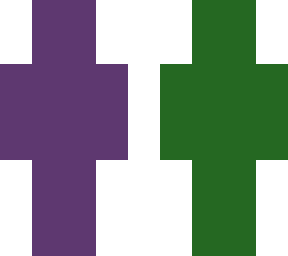 purple, green and orange