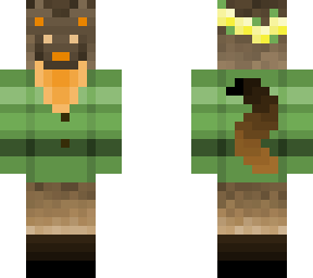 pine marten with green sweater and yellow flowers