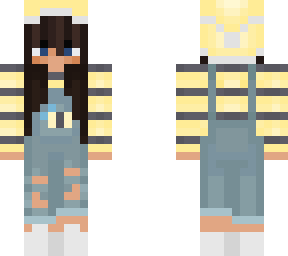 bee girl in dungarees with yellow bobble hat