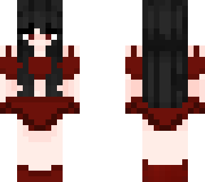 blackhaired girl with red skirt and outfit