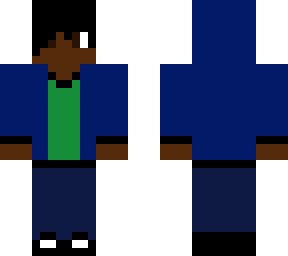 blue jacket with green shirt with hood up and no gloves