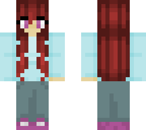 girl with red hair and light blue hoodie