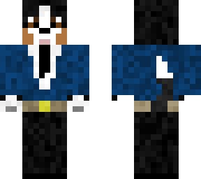 dog in blue suit