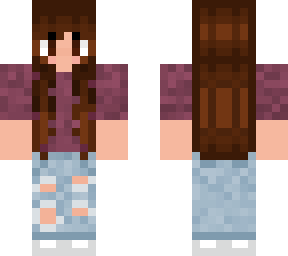 brown hair purple shirt ripped jeans (i'm not good with titles)