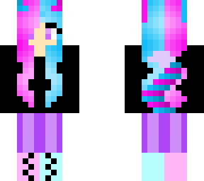 cotton candy wolf girl with devil horns and halo