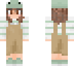 frog girl brown hair with overalls
