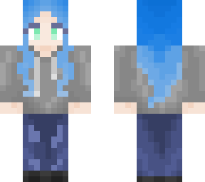 blue hair grey hoodie girl