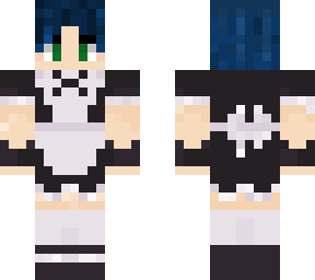 blue haired maid girl