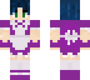 blue haired purple maid girl