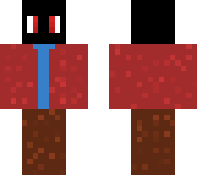 blue/black person with red eyes, headphones brown pants and red jacket