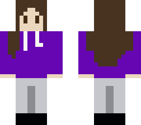 girl in purple sweatshirt and grey pants