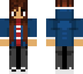 basic girl with blue sweater and gray sweats/leggings