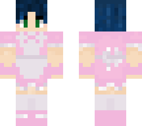 blue haired pink maid girl