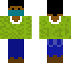 mask wearing civilian in green top and denims