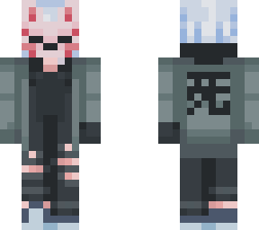 red, blue kitsune mask