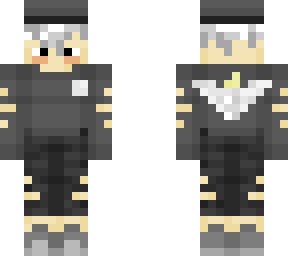gray / white / black shirt / hair