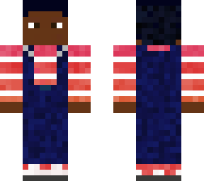 pink to red fade overalls w sweater with noob face under head