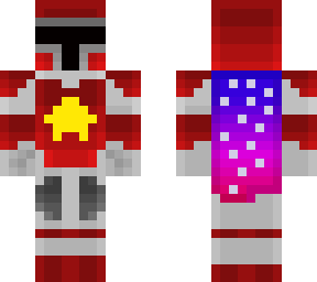 red mando with star and galaxy cape