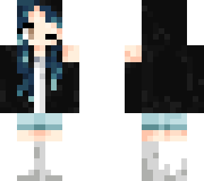 blue hairblack hoodiegirl