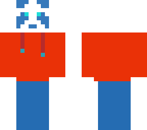 blue panda in red sweatshirt